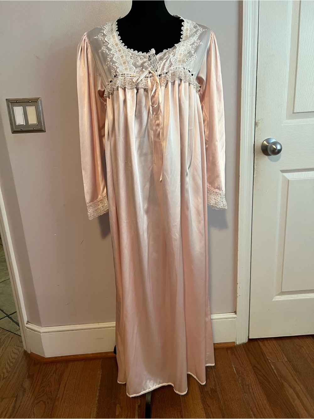 Vintage 1970s Blush Pink Christian Dior Pink Blush Lace Boudoir Nightgown